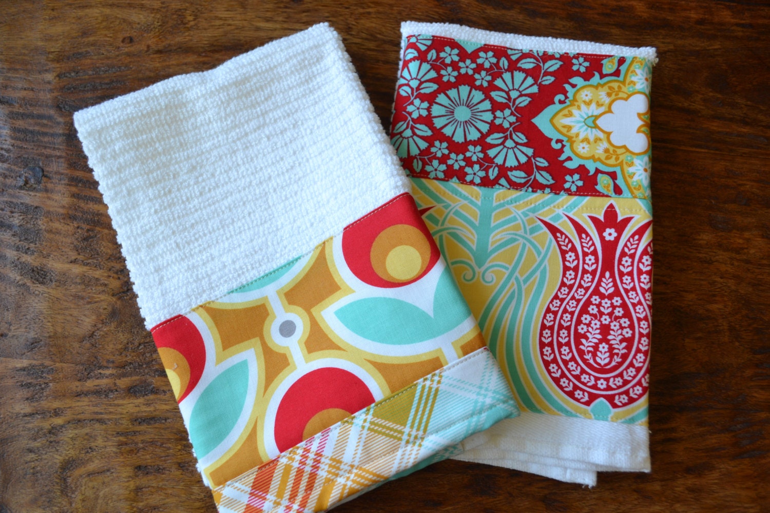 Set of 2 Modern Kitchen Towels - Joel Dewberry - Hostess Gift - Quilted - Tulips & Spring - Dish Towel