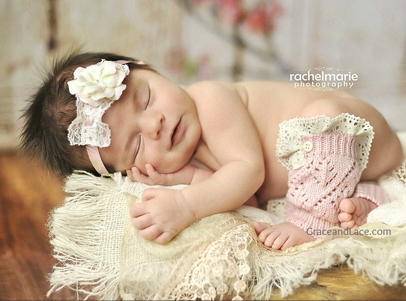 itty-bitty Lil Lacie - baby newborn leg warmers with ivory knit lace trim legwarmers photo prop baby legs baby leg warmers - 3 colors