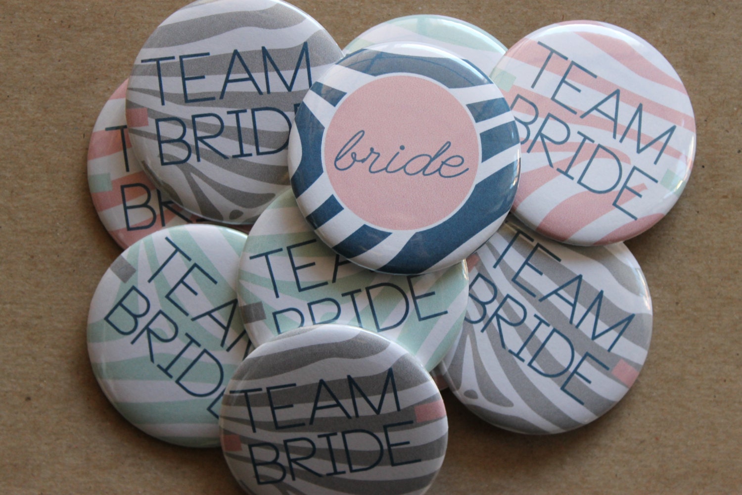 Team Bride Zebra Print Buttons