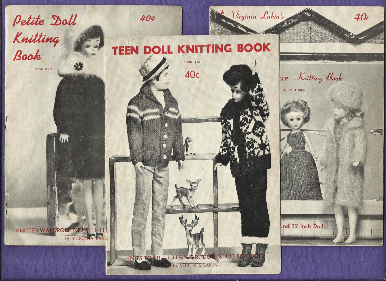 Vintage 1963 Barbie Doll Clothes Knitting Books Set  for Doll Sizes 8-9-10-11-12 inch Tall Set of Three Books & Sewing Kit