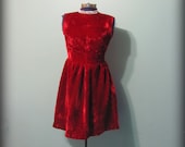 Womens Vintage Upcycle Red Velvet Rhinestone Dress Sleeveless Short Size Small