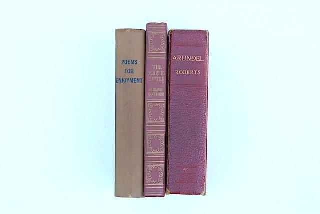 Red Hardcover Book Bundle Home Decor, Antique Vintage Hardcover Books, Poems For Enjoyment. Arundel, Decor For OFFICE