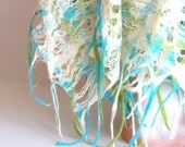 Women felted scarf cobweb felt wool silk shawl - turquoise green white  - Mothers day gift - spring summer scarf - ready to ship
