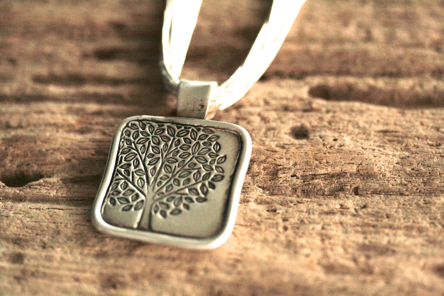 Tree Of Life Square Necklace on 10-Strand Sterling Silver Chain