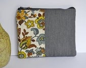 Limited Edition Pouch Clutch Gadget and Tablet Holder in Vintage Floral Denim and Vintage Lightweight Wool Plaid