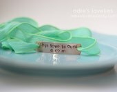 Silk Ribbon Wrap Bracelet - Hand-stamped - This Love Is Ours - Your Choice of Initials with Heart - Choose Your Colors