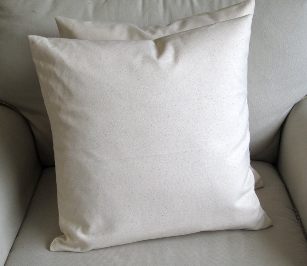 pair of ivory  organic cotton duck pillow covers with inserts