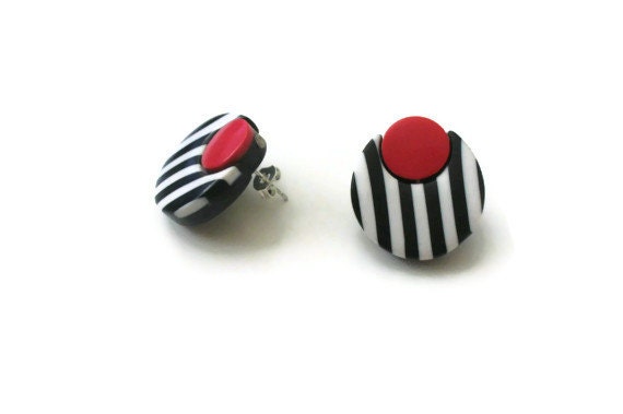 Black and white stripes post earrings