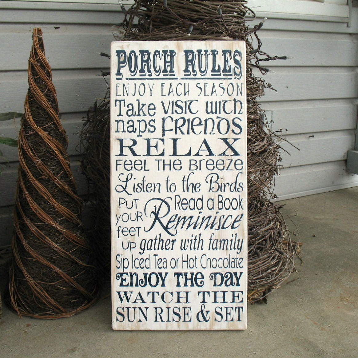 Porch Rules-- Painted Wooden Subway Art Sign