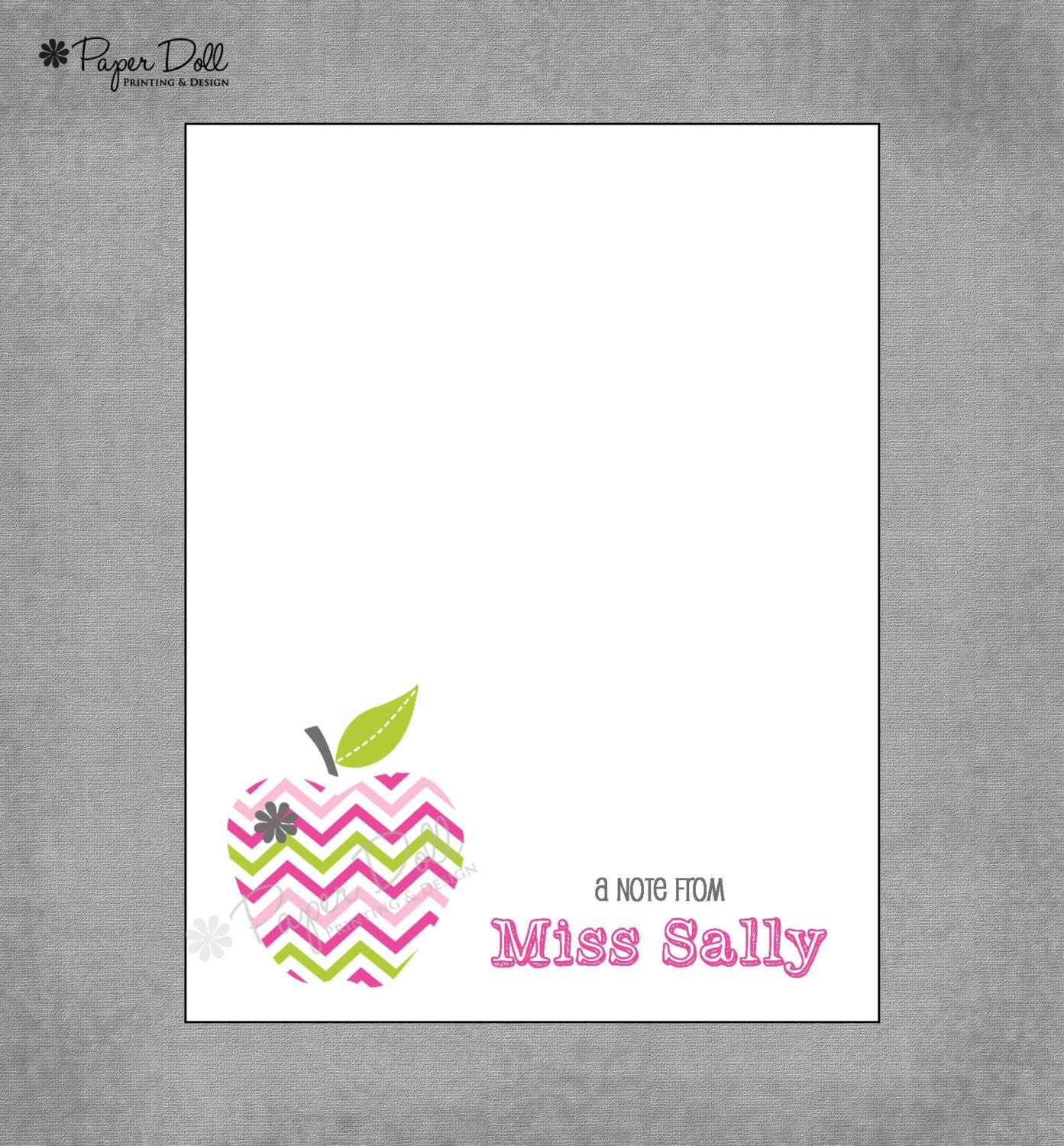 Chevron Apple - Pink, Lime and Grey - Personalized Custom Notepads - Teacher Notepads