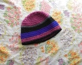OOAK Hand Made Pink Purple Grey and Black Beanie or Hat
