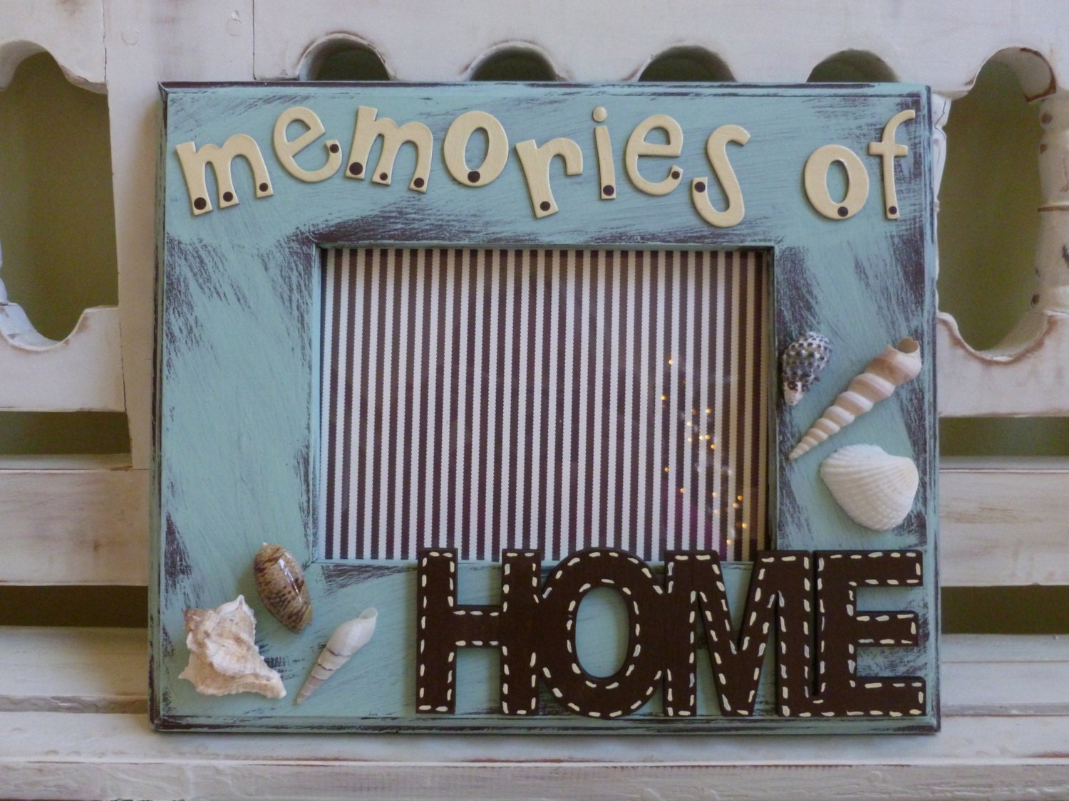 5x7 Picture Frame Distressed Personalized Beach Sea Shells Home Rustic Housewarming Hostess Wedding