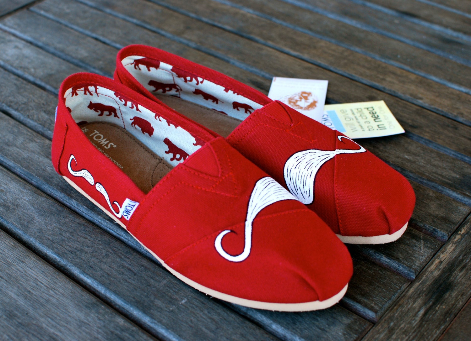 Red Canvas Many Mustache TOMS shoes