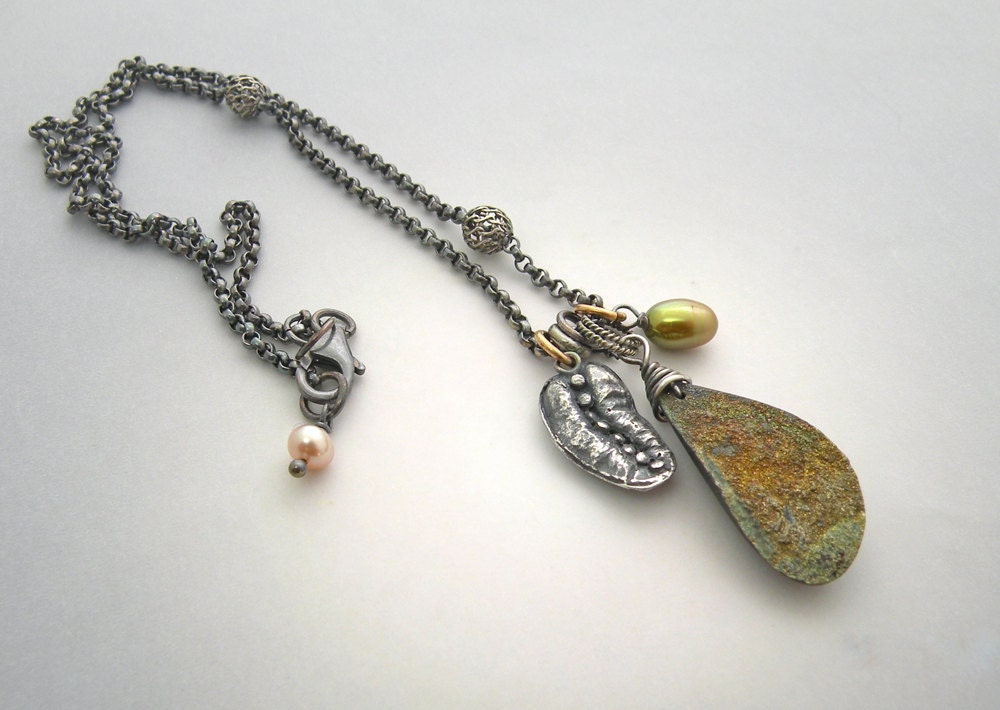 Fine Silver Rainbow Pyrite Spring charm  Necklace