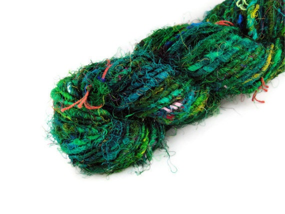 Recycled Sari Silk Yarn Green