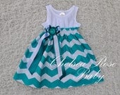 Gorgeous Chevron Baby and Toddler Dress, Baby Girl Dress, Teal Chevron print, Designer Summer Dress, Baby Dress