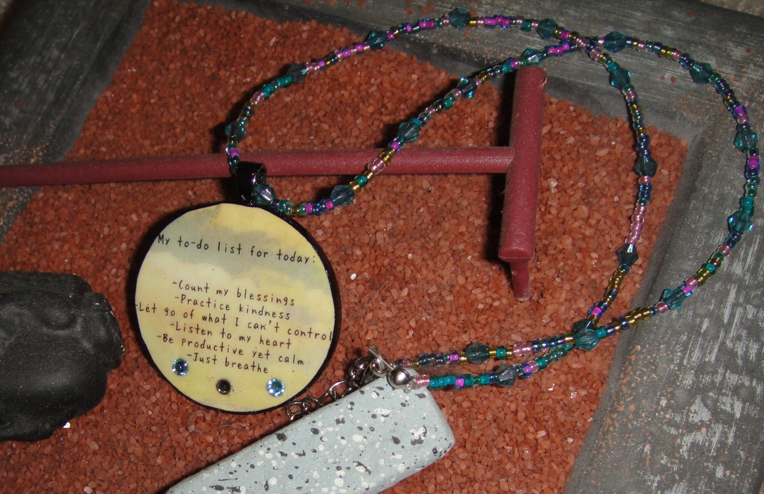 My To Do List For Today Recycled Poker Chip Pendant Necklace with Swarovski Crystals and Glass Bead NecklaceBling