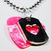 Pink Guitar Pick Necklace, Heart Dog Tag and Swarovski Crystal