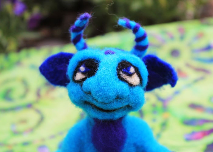 Blue Goblin needle felted fantasy soft sculpture