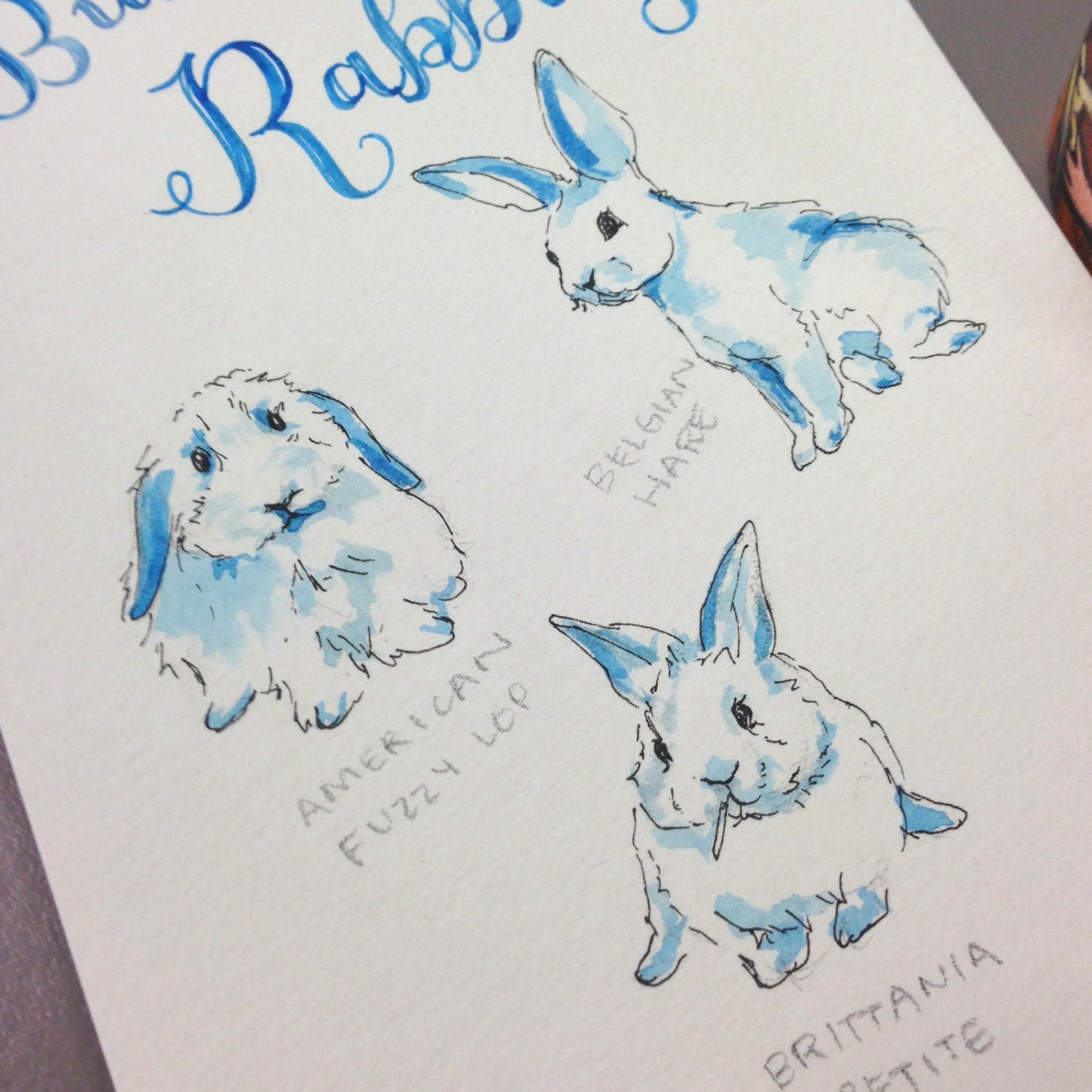 ORIGINAL Painting - Bunny Rabbit  Watercolor Painting - Spring Colors Cute with Washi Tape Nursery Art NOT a Print Shabby Chic
