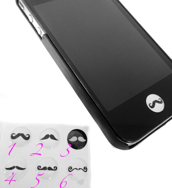 6 IPHONE MUSTACHE home button STICKERS. moustache, home, sticker, diy, craft, iphone 4/4s & 5