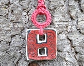 Coral necklace ceramic pendant / Red pendant multicolor / Ceramic square pendant / Abstract ceramic jewelry necklace crochet /Tribal jewelry