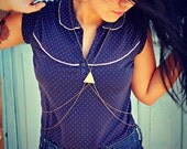 single triangle body chain in antique brass, triangle necklace, geometric necklace, body harness, body jewelry,