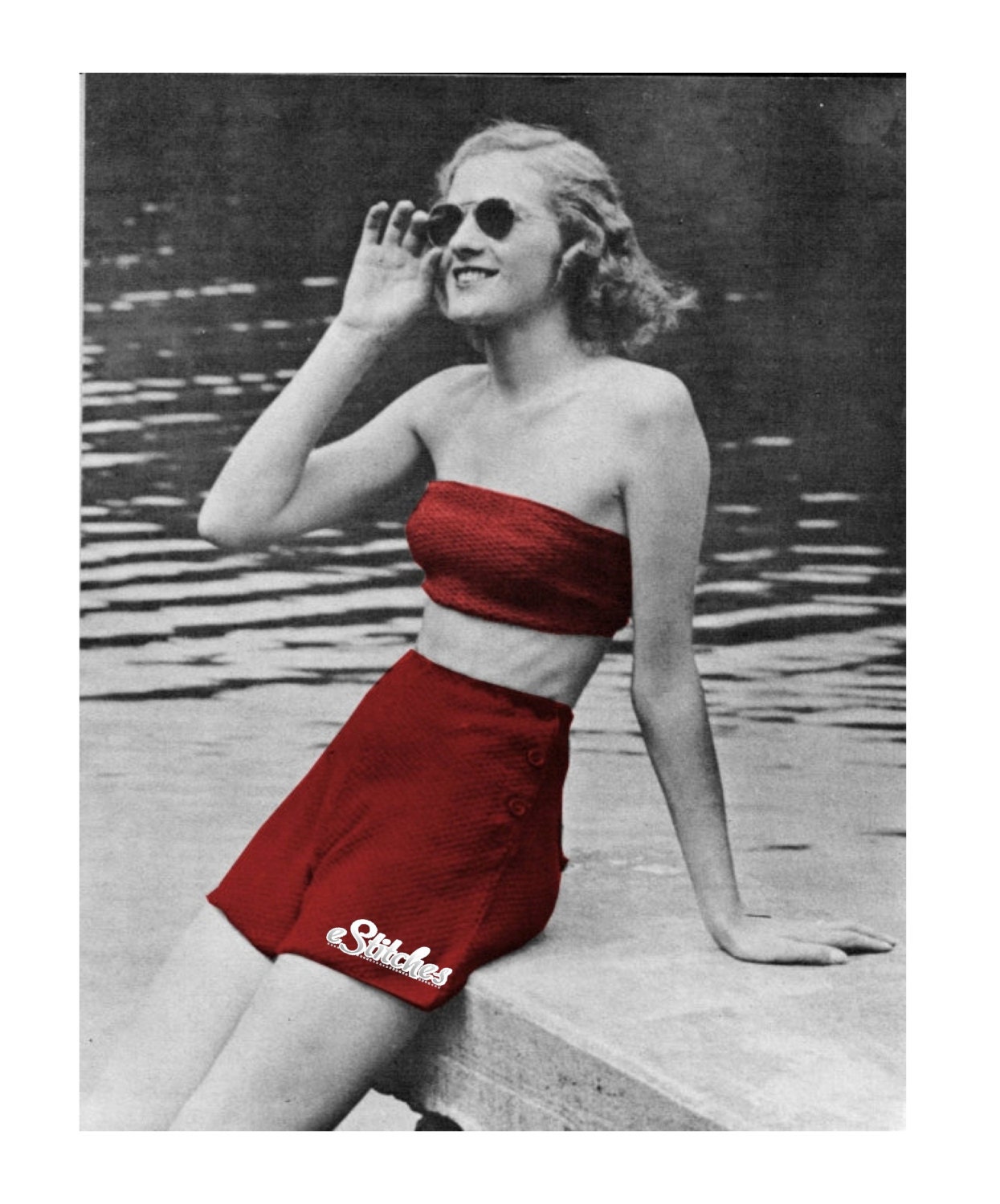 1940s Pin Up Beach Shorts and Bandeau Strapless Top, Bathing Suit  - Knit pattern PDF 4172