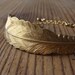 Feather bracelet. Cuff bracelet. Raw brass feather. Nature jewelry. Adjustable chain
