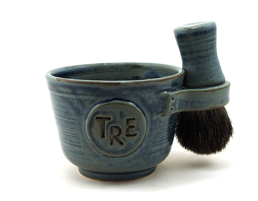 Personalized Shaving Set: Black Badger Shave Brush, Shave Mug with Monogram or Initials and Shave Soap, Gift for Men, Best Man, Father's Day