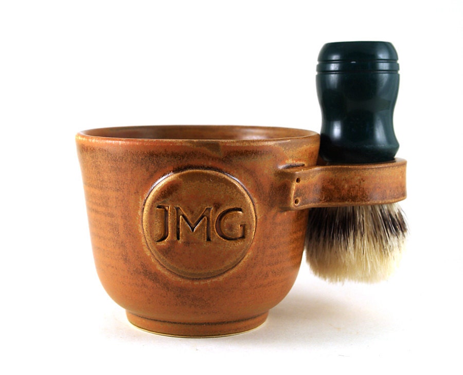 Personalized Shaving Mug: Shave Mug with Monogram or Initials, Unique Pottery Gift for Men, Best Man, Dads and Grads by MiriHardyPottery