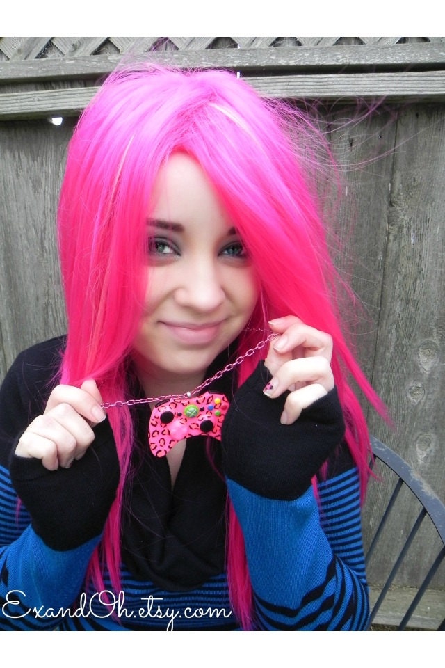 Hot Pink Leopard Print Game Controller Necklace Hand Painted
