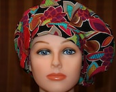 BOUFFANT Surgical Scrub Hat--Beret Style with Side Bow--Midnight Garden