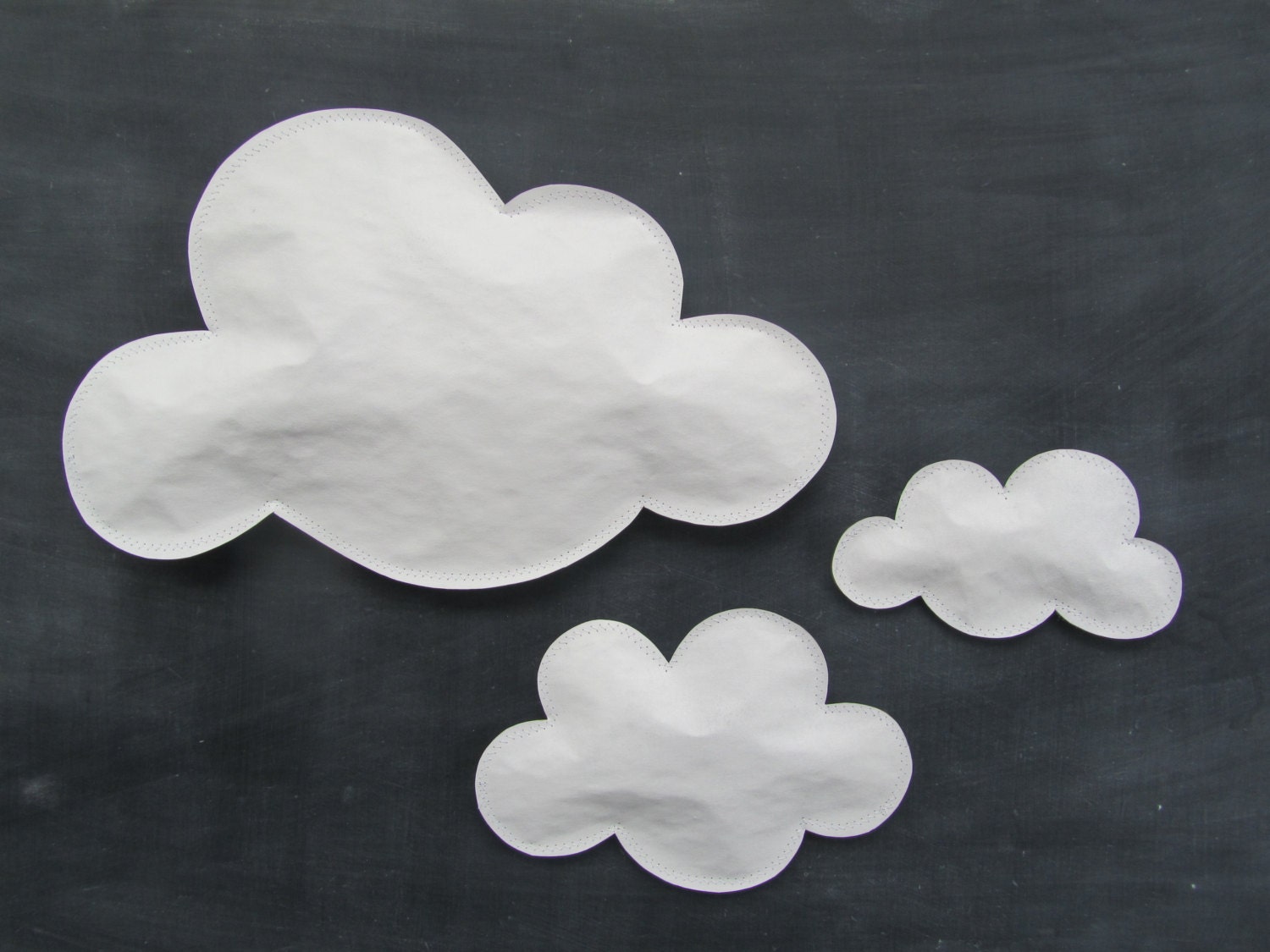 Cloud art - set of three white paper clouds for wall hanging grouping