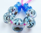 Blue zebra - handmade lampwork bead set
