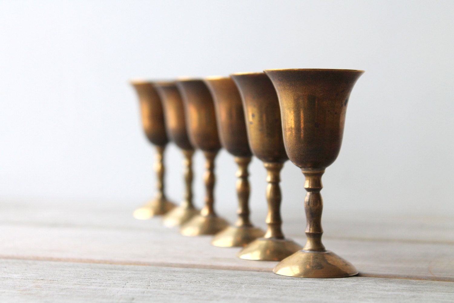 Vintage brass cordial set / small goblets / global home decor / ethnic / tribal / eclectic home / gift idea / rustic glam / regency - WhiteDogVintage