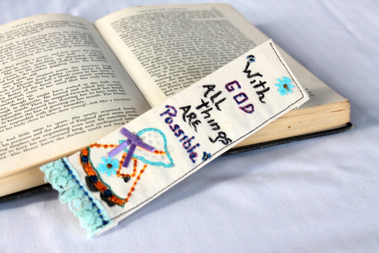 With God all things are posible  Inspirational Religious  fabric Bookmarks