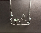 Rabbit and Seedling - Necklace, Wire, Crystal Beads