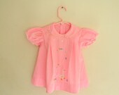 Vintage Baby Dress, Pink Embroidered Cotton Baby Dress 1960s Size 12-18 Mos.
