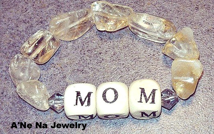 Mom's  Wood ,Citrine and Swarovski Bracelet
