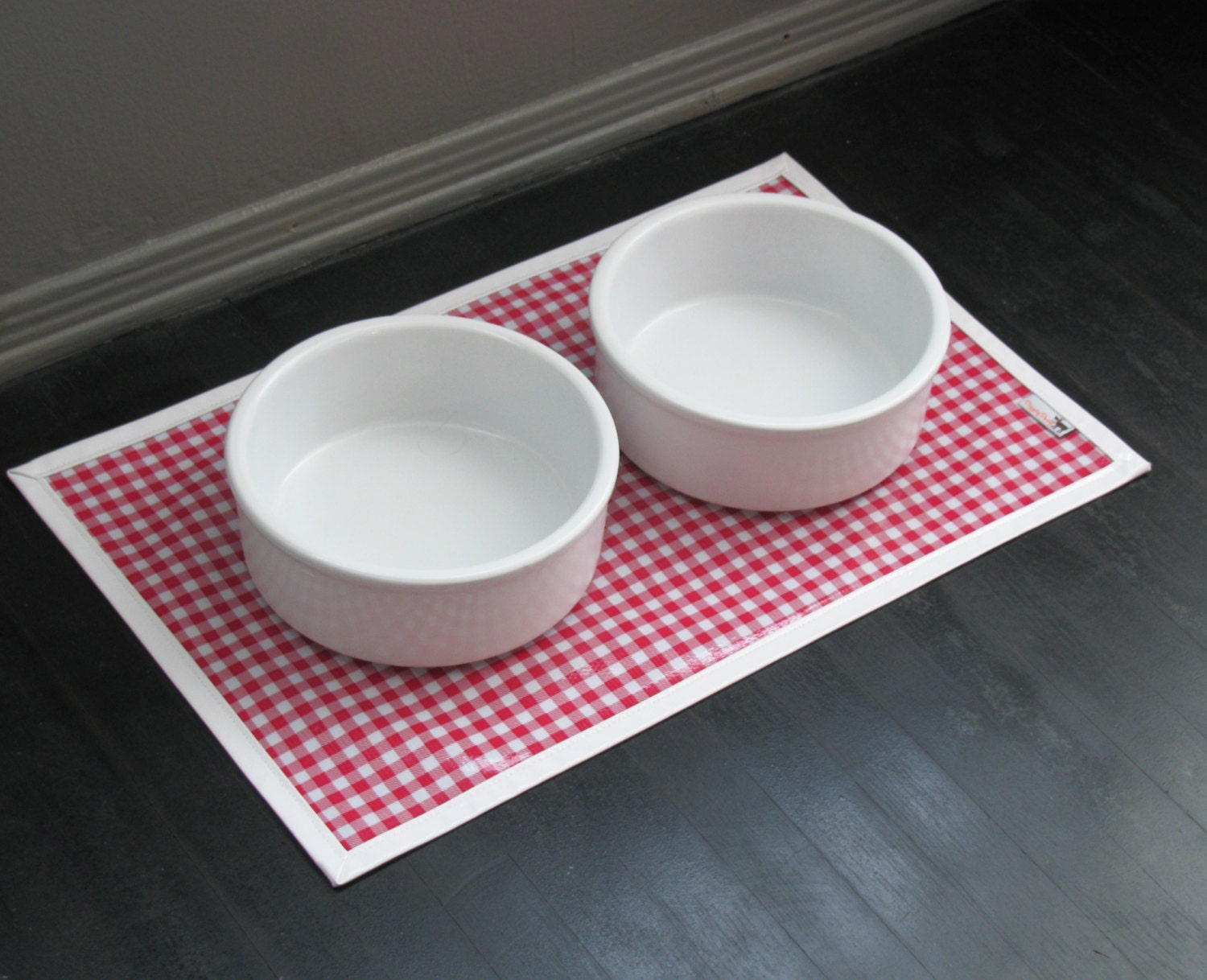 Red Gingham Pet Placemat, Waterproof Splatmat
