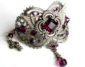 Amethyst Swarovski Bracelet Cuff Silver Women Wrist Bracelet Vintage Style Victorian Gothic Jewelry
