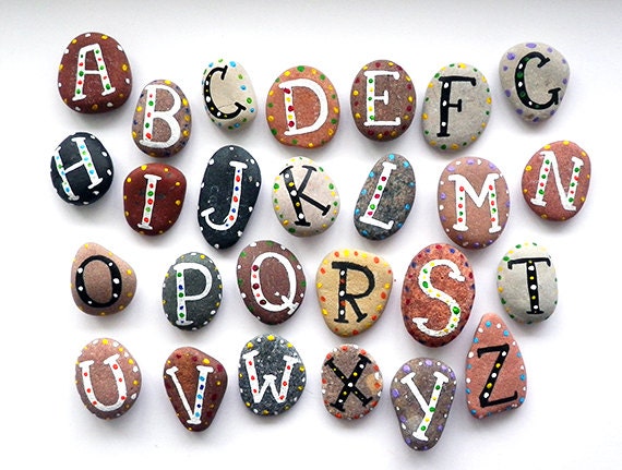 Alphabet Stones with Magnets, Gift Ideas, Sea Stones, Educational Toys, Rocks, Beach Pebbles by Happy Emotions,