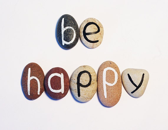 Be Happy, 7 Magnets Letters, Custom Quote, Beach Pebbles, Inspirational Word or Quote, Gift Ideas, Sea Stones, Personalized, Rocks