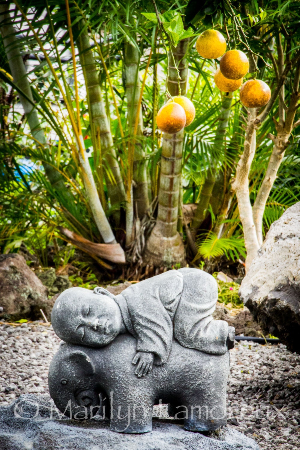 Zen Art - Child Buddha on Elephant- Peaceful Art - Meditation Artwork - Fine Art Photography - Home Decor - 8 x 12 photo Orange Green Gray