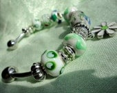 Green Changeable Bead Bangle Bracelet with Charm