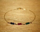 Blue Sapphire, Pink Ruby, Emerald Gemstone Bracelet Precious Gem Gold Chain Delicate Handmade Jewelry
