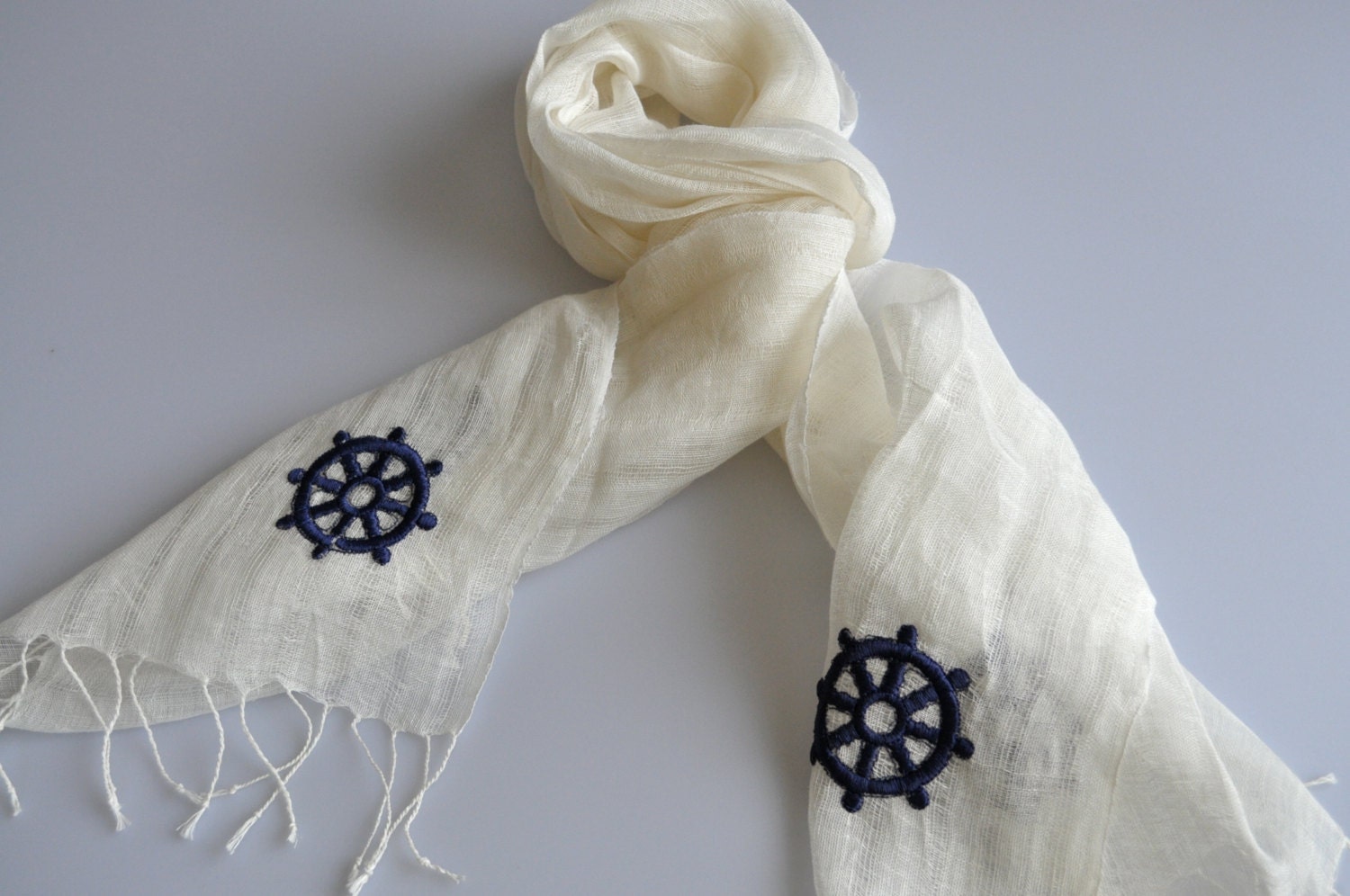 Handwoven Marine Shawl- Pure Linen