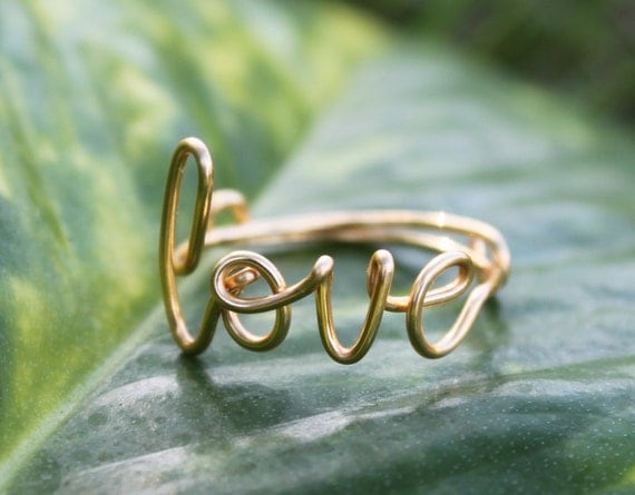 Gold Wire Love Ring - Adjustable Band - Dainty Ring, Conversation Ring