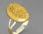 On Sale TITANIUM GOLD DRUZY Natural Stone Ring - Small Oval Gemstone Ring With Gold Adjustable Band, Statement